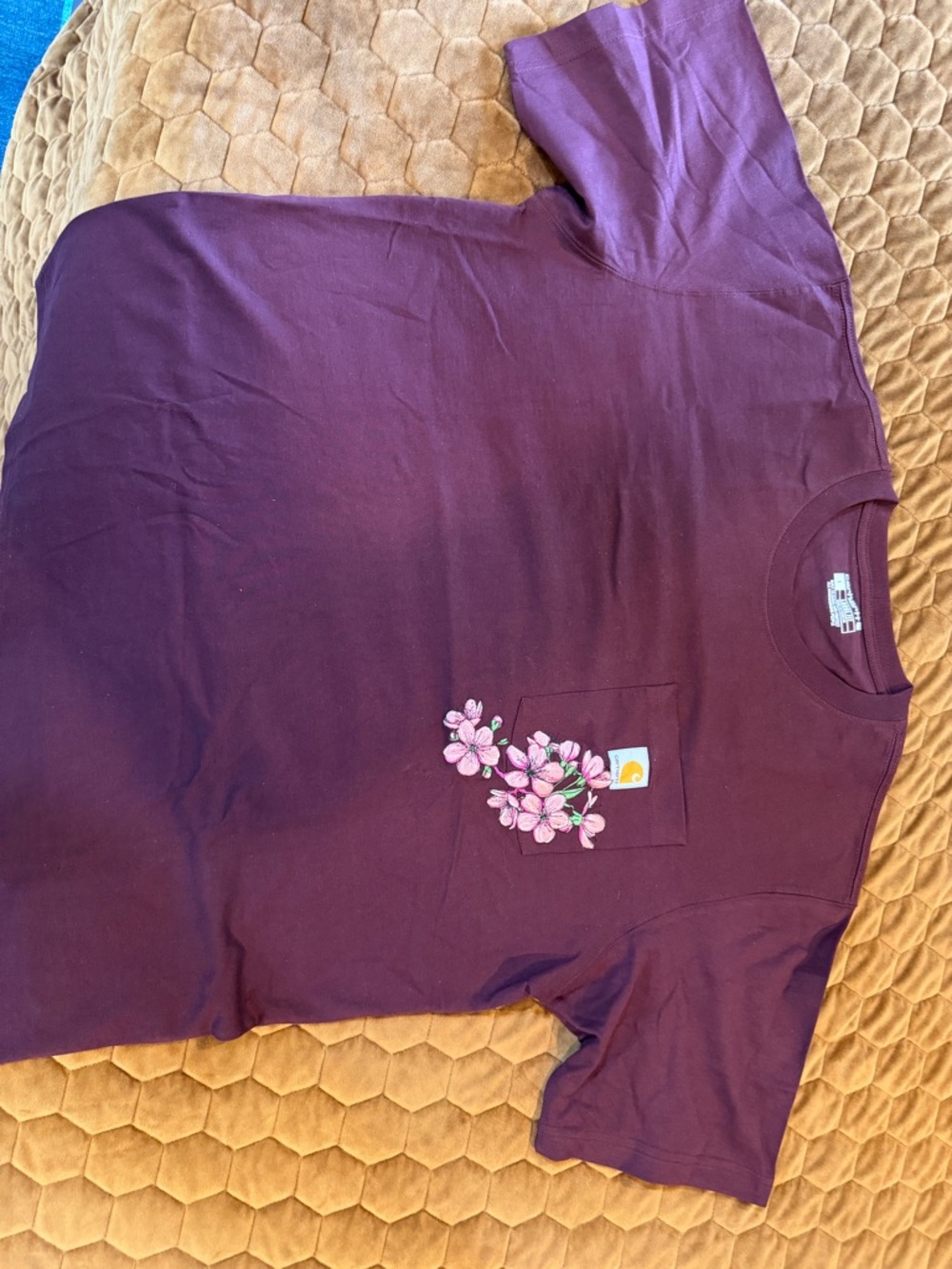 Carhartt men’s relaxed tshirt w custom embroidered cherry blossoms Never worn.